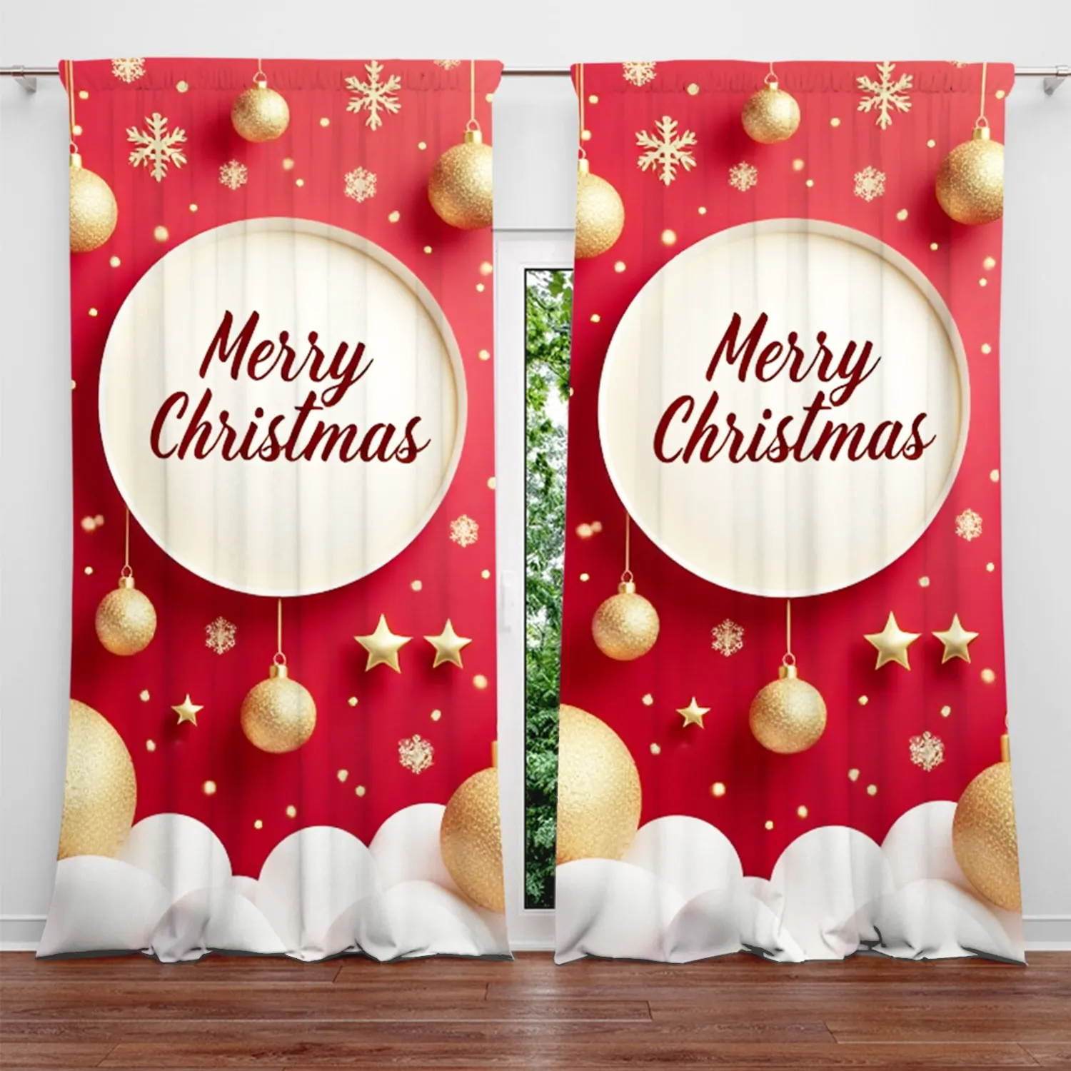 

2pcs Having Christmas Atmosphe Printed Curtain for Christmas Home Decor - Rod Pocket Window Treatment for Bedroom,Office,Kitchen