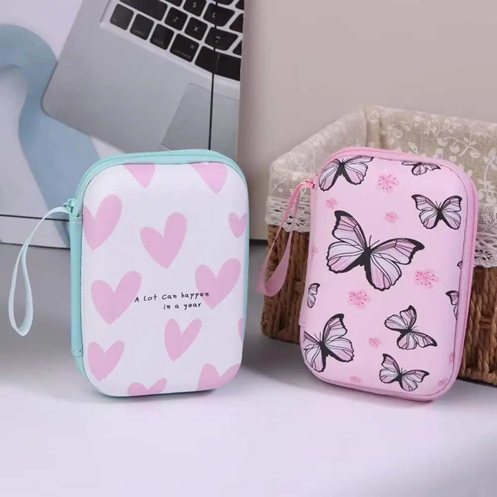 Multifunctional Cartoon Print Data Cable Storage Box EVA Anti-collision Charger Protective Cover Hard Shell Zipper Coin Purse