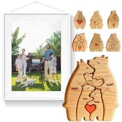 Puzzle artistico a tema famiglia orso personalizzato in legno fai da te nome di famiglia Puzzle ornamento da tavolo regalo Deco per la casa per la famiglia