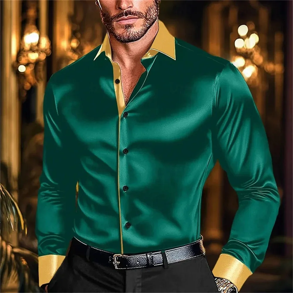 2025 Men's Shirts Casual Shirts Disco Shirts Performance Wedding Black White Burgundy Green Long Sleeves Lapel Clothing XS-6XL