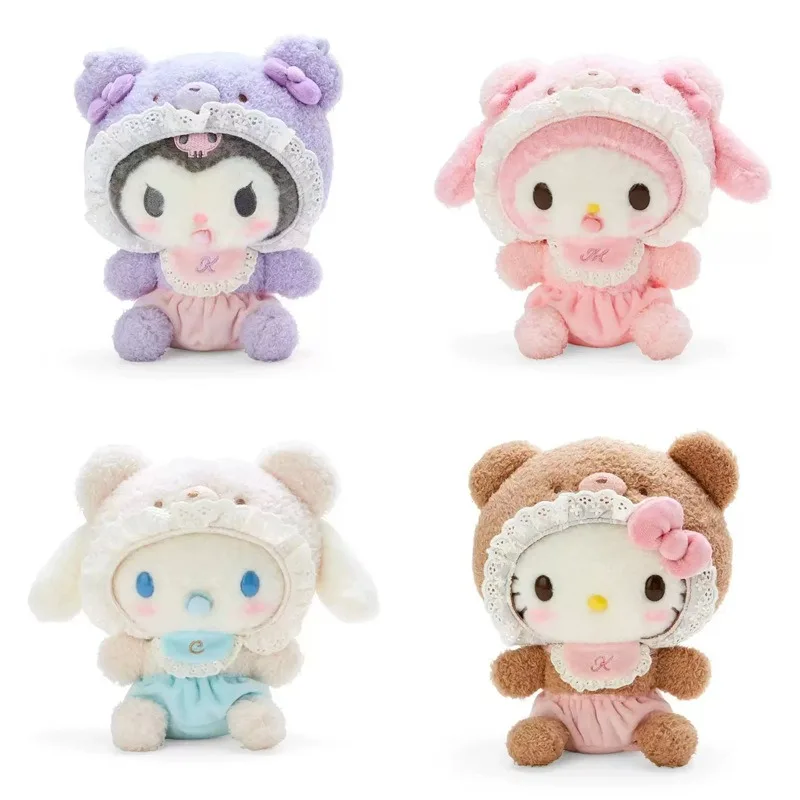 20cm Sanrios Latte pezón serie Anime Kawaii Kuromi oso My Melody Cinnamoroll muñeco de peluche almohada niñas dormitorio ornamento regalo