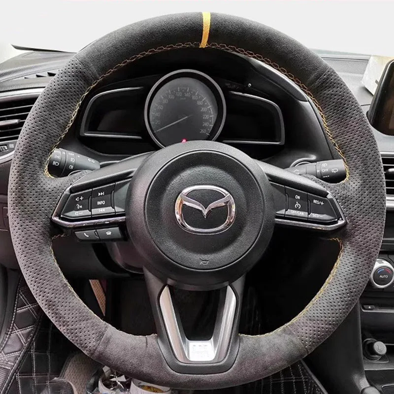 Hand-stitched non-slip Yellow mark suede Car Steering Wheel Cover For Mazda 3 Axela 2017-2018 6 Atenza CX-3 CX-5