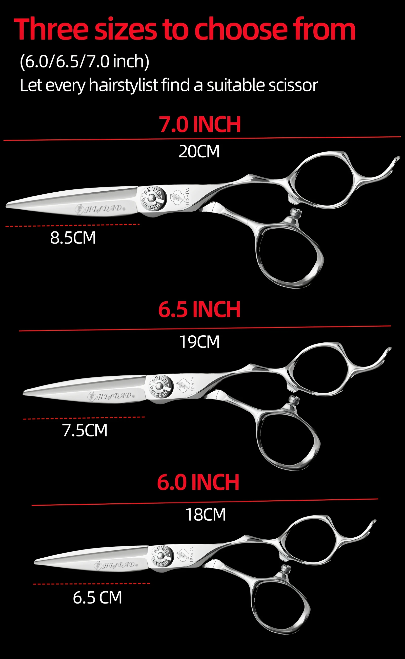 HISADA Hairdressing Scissors Black Suit 6.0 6.5 7.0 Advanced Black Coating Scissors, VG10 Steel Professional Hairdressing Scisso