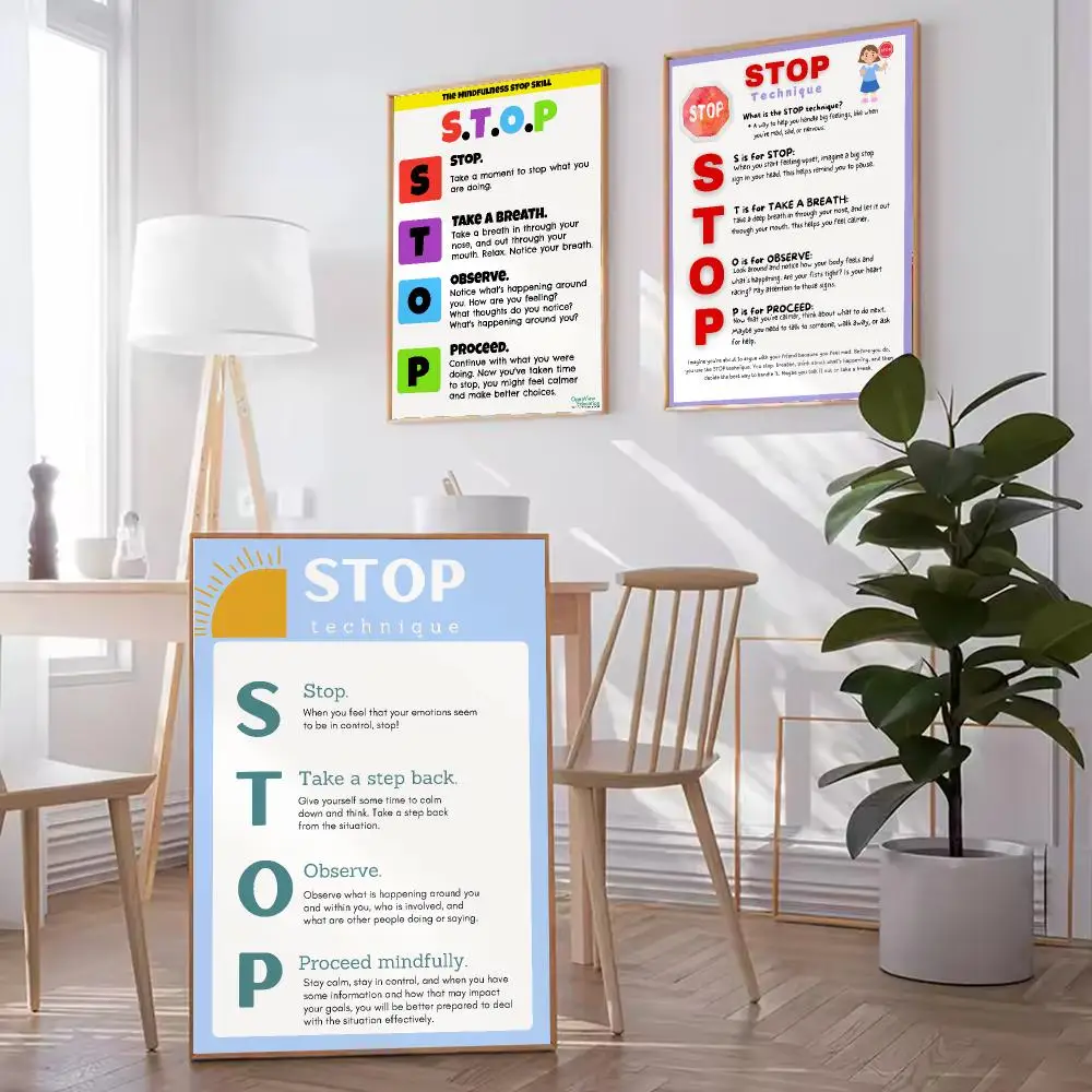 Thought Stopping HD Wall Art Poster Intrusive Thoughts Overthinking CBT Coping Skills Thought Defusion Mental Wellness Decor