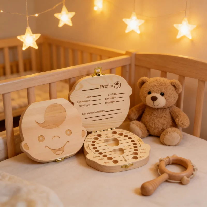 Baby Tooth Storage Box Wooden Milk Teeth Collection Container Creative Grown Memorial Case Mini Box Home Decor Desk Organizer