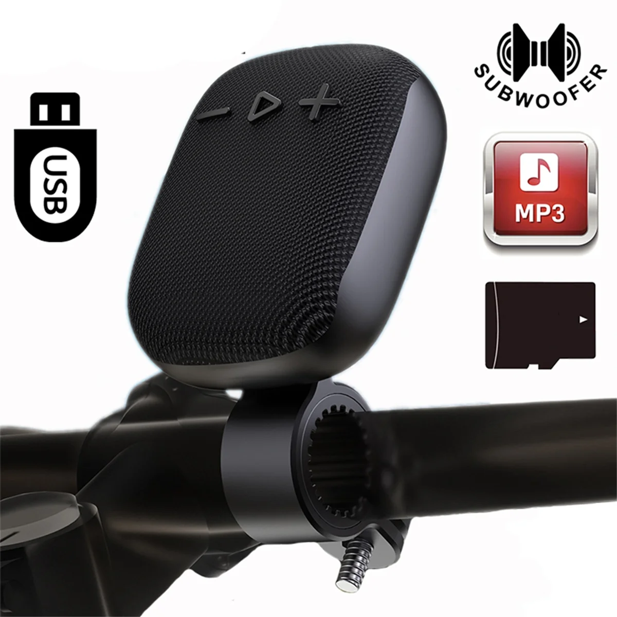 Bike Speaker Bicycle Handbar Wireless Bluetooth Louderspeaker Outdoor Handlebar Subwoofer for Cycling Riding-Black