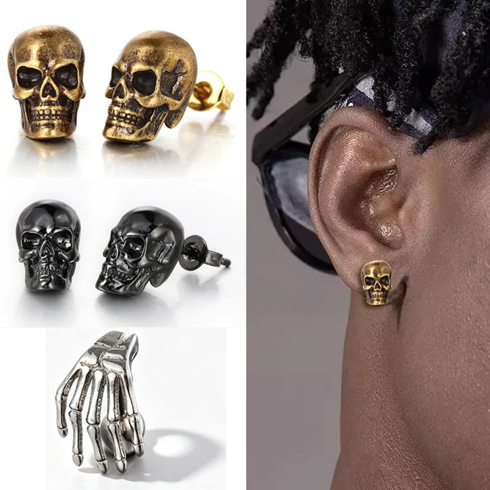 Halloween Skull Stud Earrings for Men Women Punk Hip-hop Creative Skeleton Ear Accessories Party Gifts Wholesale Jewelry OHE189
