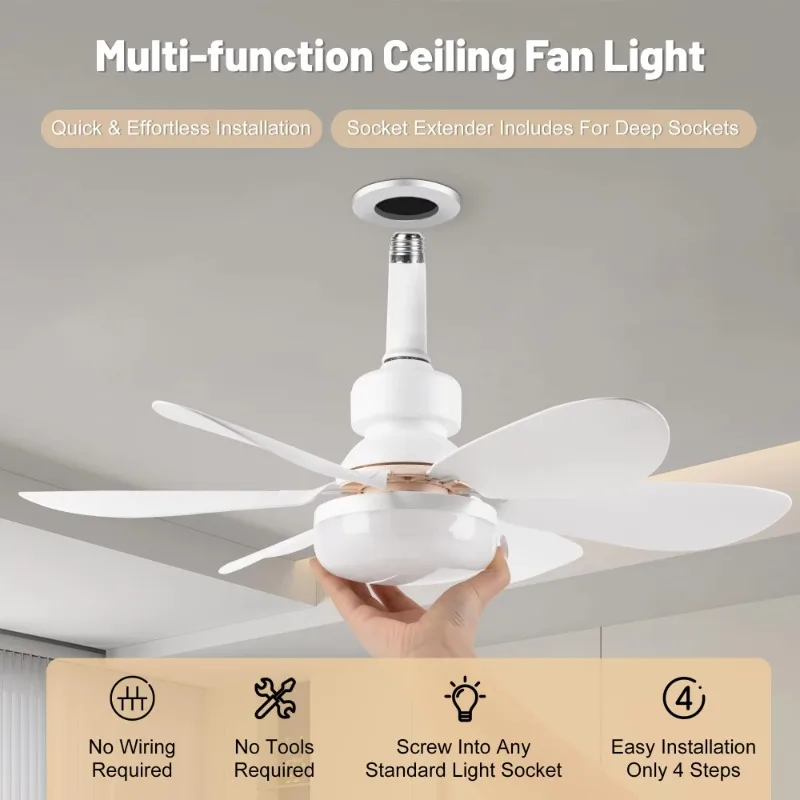 LED 40W ceiling fan with remote control Socket Fan Light for dimming for living room study Kitchen Bedroom and home use