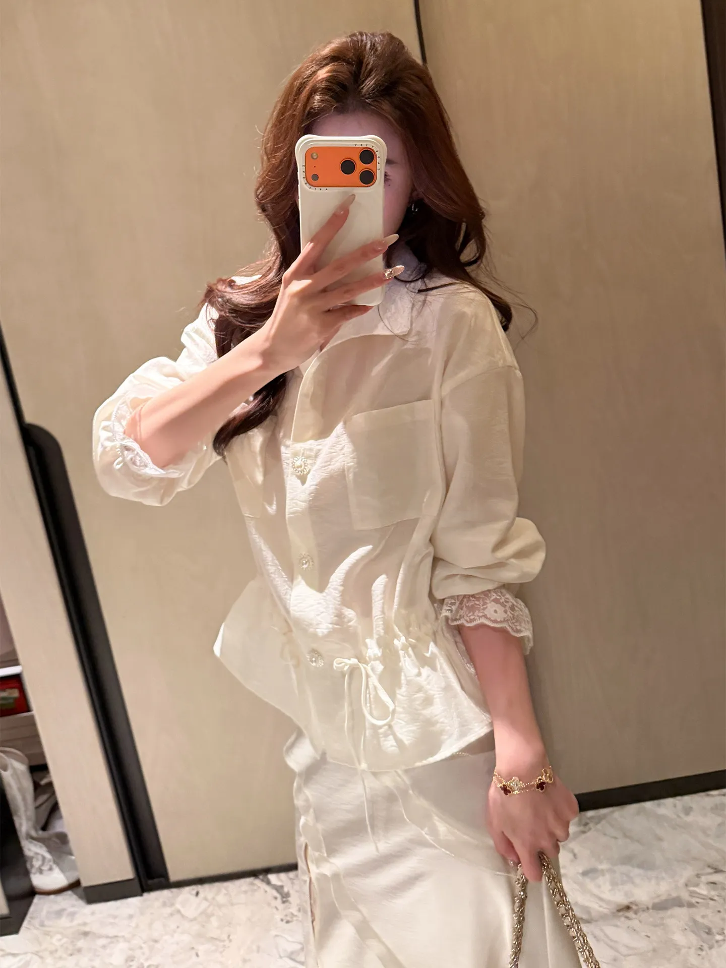 

Kun Spring Mountain Women's Acetate Satin irt Jaet Casual Sle Long Sve Flip Collar Rigid Fit Lenzing Fiber Blend