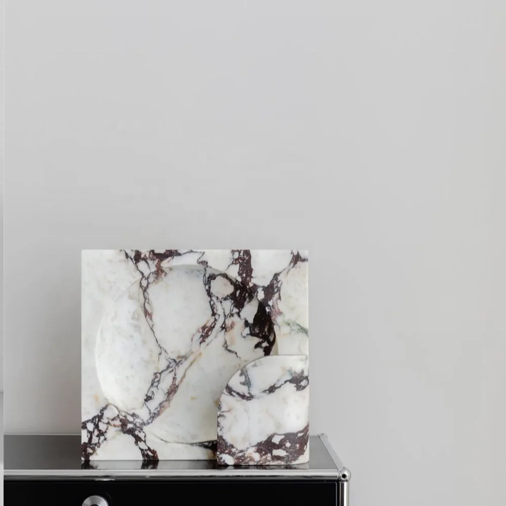 Wholesale 20pcs Customized Luxury Freestanding Viola Calacatta Marble Square Table Lamp