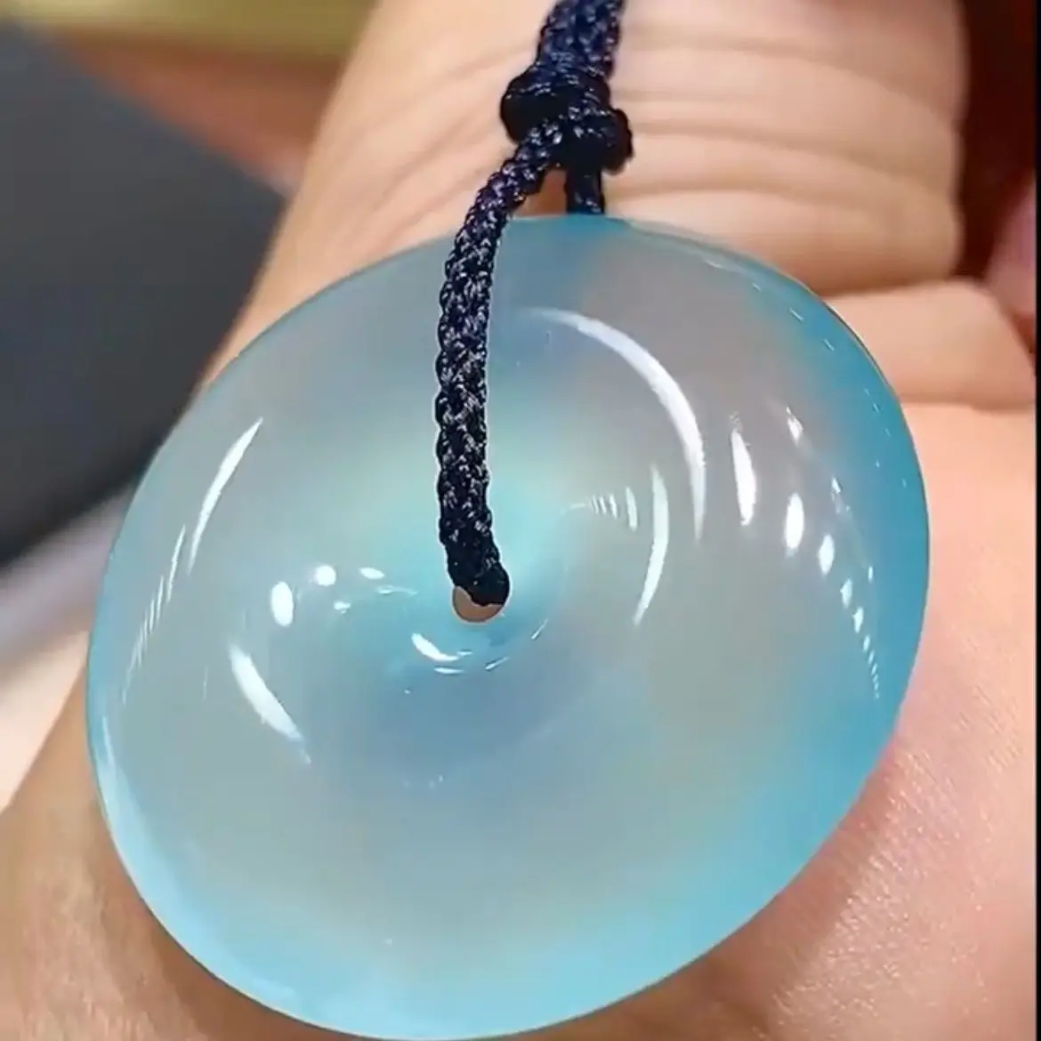 Natural ice jadeite sky blue safety buckle pendant high ice transfer lucky