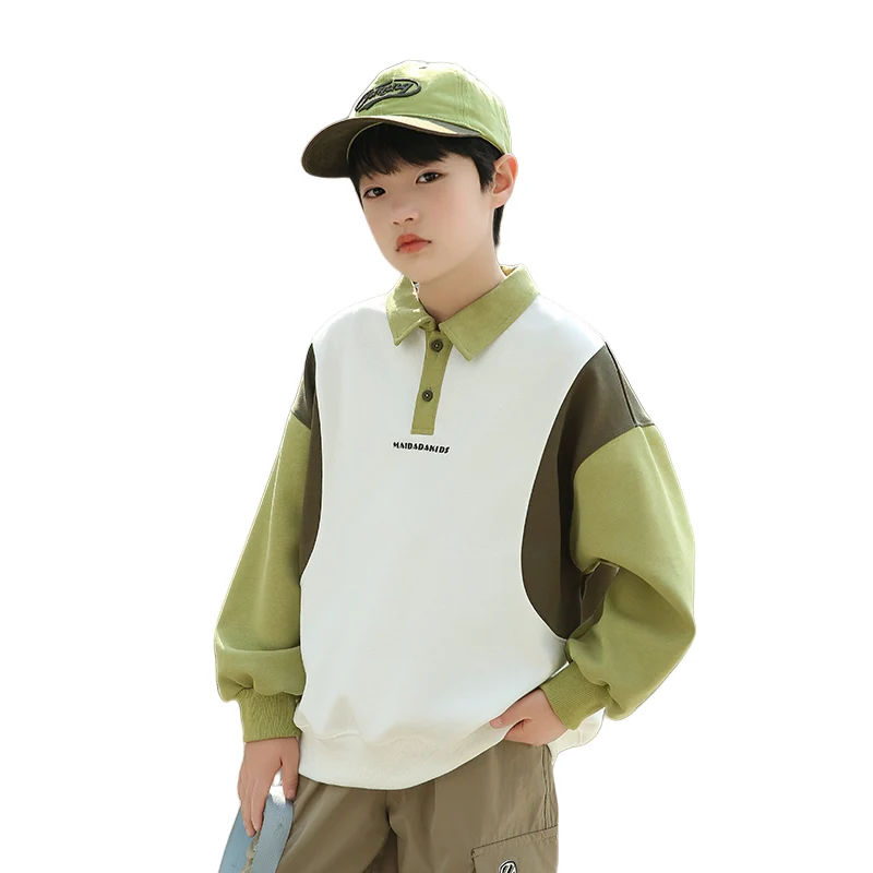 

Boys Spring Autumn Trend New Korean Style Polo Collar Sweatshirts 5-14 Years Kids Fashion Sports Outfits Tops Children Clothes