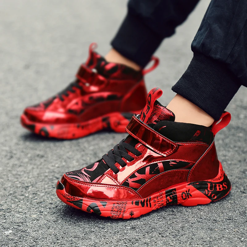 

Модные красные кроссовки для детей, кроссовки, детские кожаные повседневные кроссовки, зимние теплые хлопковые кроссовки, спортивная обувь для мальчиков