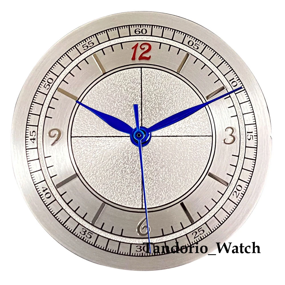 Tandorio 32mm Miyota 8215 PT5000 NH35 Watch Dial Replacement With Silver Baton Index Blue/White/Pink Matte Vintage Watch Dial
