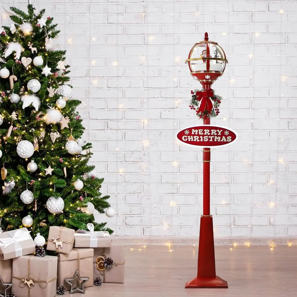 عمود مصباح سانتا كلوز سنو غلوب الأحمر مع موسيقى الثلج والكريسماس المتتالية، ديكور 69 طويلًا لغرفة المعيشة والبهو
