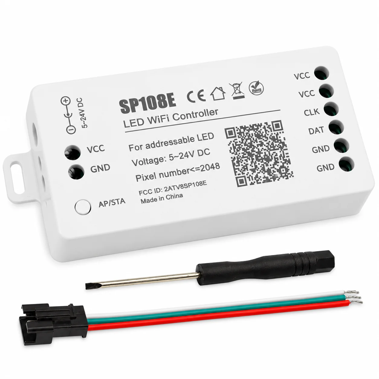 SP108E Wifi SPI Pixel LED Controller DC5-24V for WS2812B WS2811 WS2815 Addressable Pixel LED Strip Lights Max 2048 Pixels