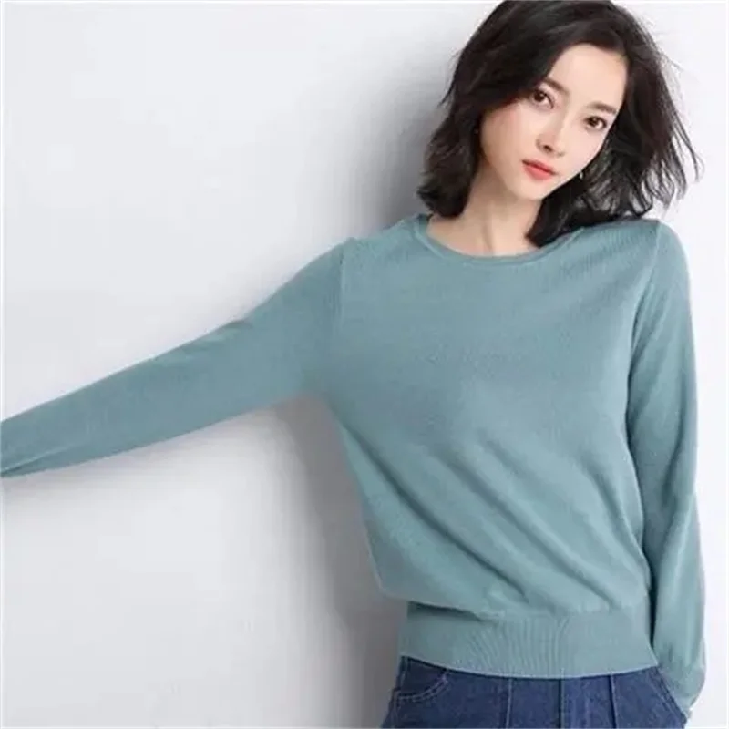 2024 donna Slim o-collo Pullover lana Cashmere Blending maglieria maglione autunno inverno camicia a maniche lunghe in maglia