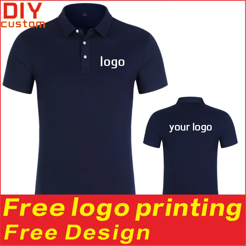 

Solid color cotton unisex polo shirt, T-shirt, custom printed logo, embroidered lapel, short sleeved workwear, free design