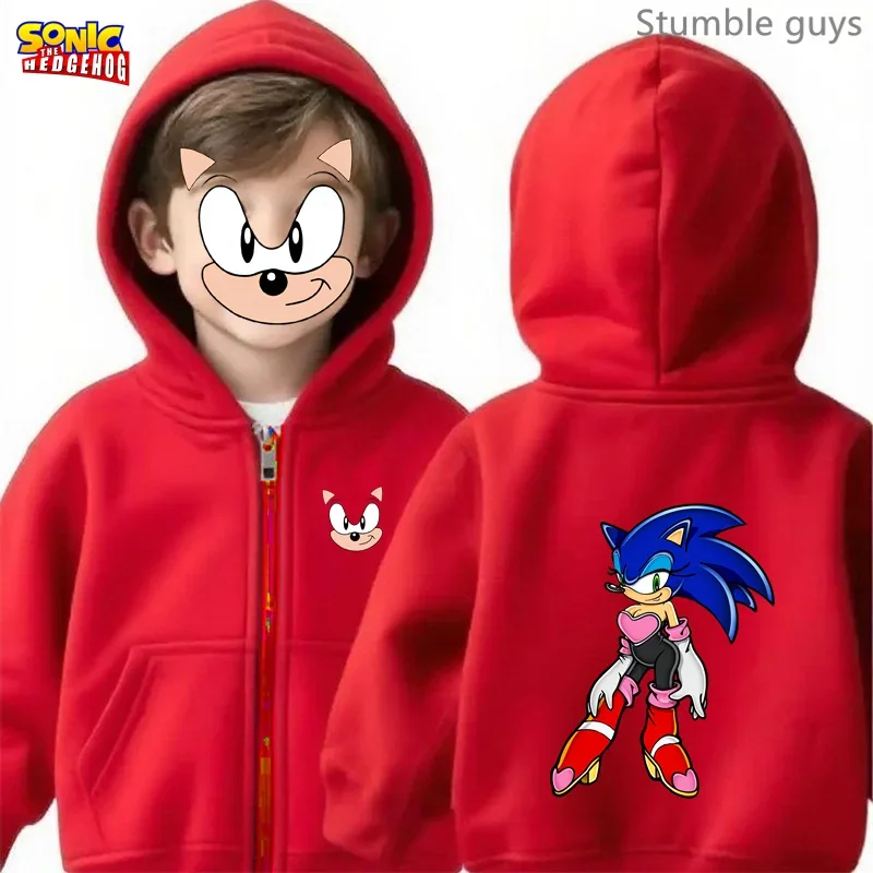 Sonic enfants Anime sweat à capuche zippé printemps automne respectueux de la peau garçons vêtements filles vêtements de sport maison décontracté