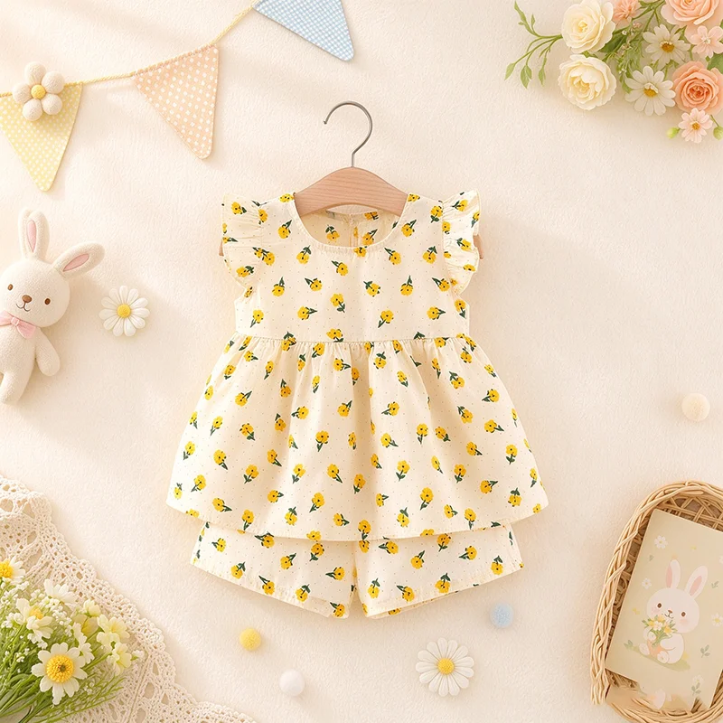 0-3 Y 2 Teile/satz Neugeborenen Blumen Kostüm Bequeme Kinder Kleidung Süße Kleinkind Ärmelloses Top Und Hosen Kleine Flügel kind Outfit
