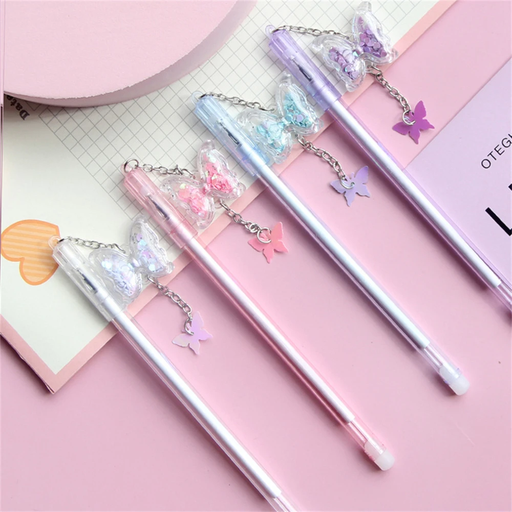 Cute Cartoon Butterfly Pendant Gel Pen 0.5mm Black Ink Kawaii School Supply Stationery Lovely Writing Exam Sign Pen School Gift