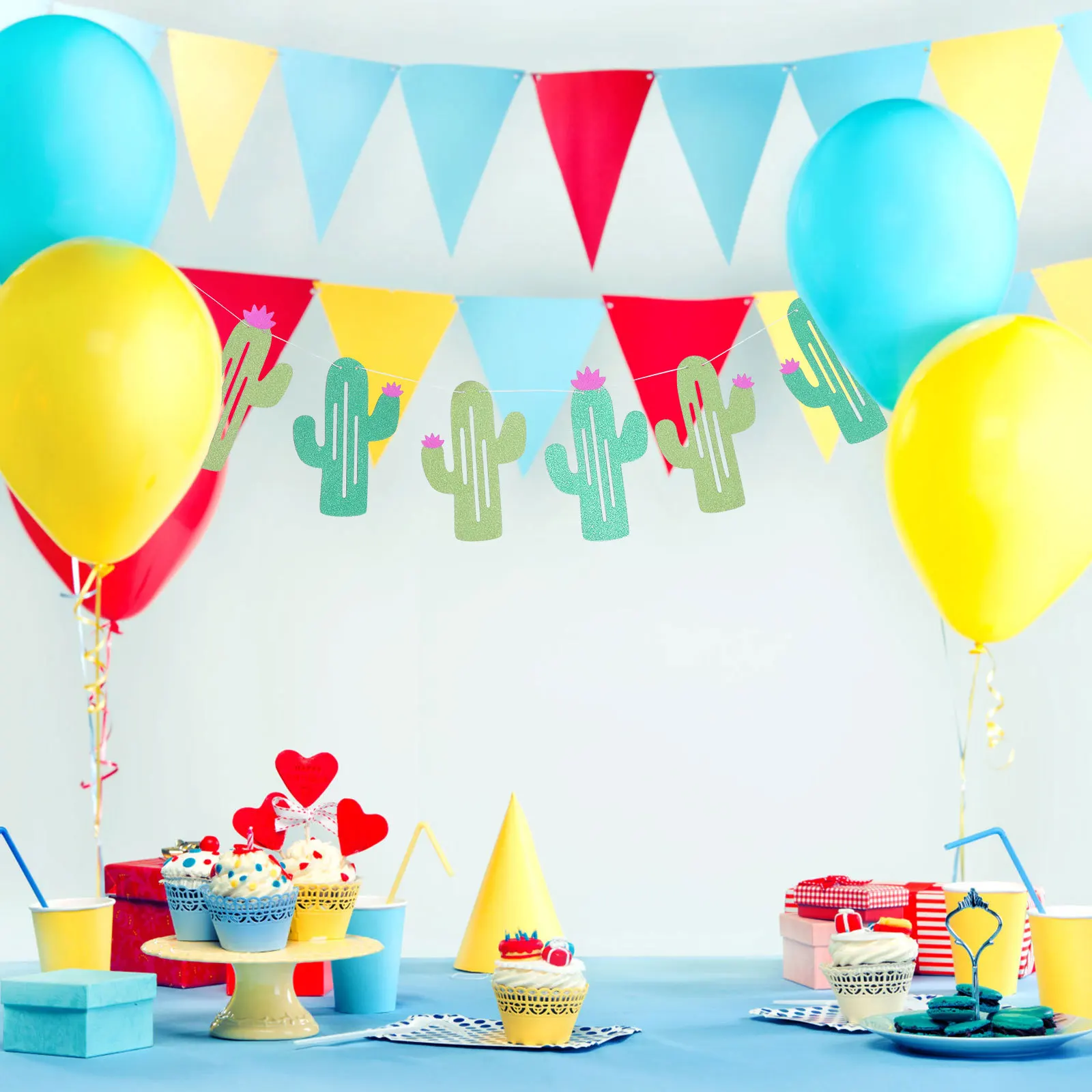 

Party Banner Mexican Carnival Cactus Pattern Flag Birthday Party Decoration Hanging Bunting Pull Flag Mexican Carnival Bunting