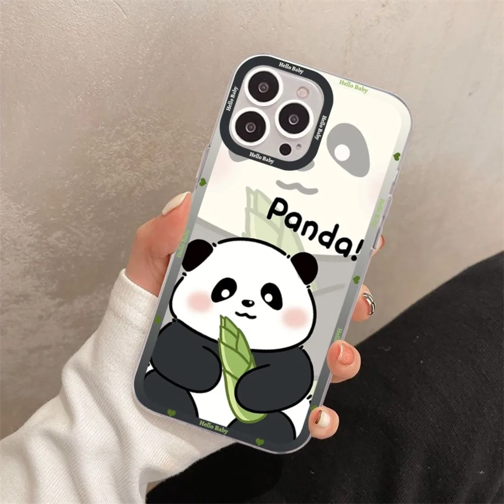 Cute Kawaii Panda Mousepad For iPhone 16 15 13 14 Pro Max XS XR 12 11 Pro 13 Soft Clear Back Cover