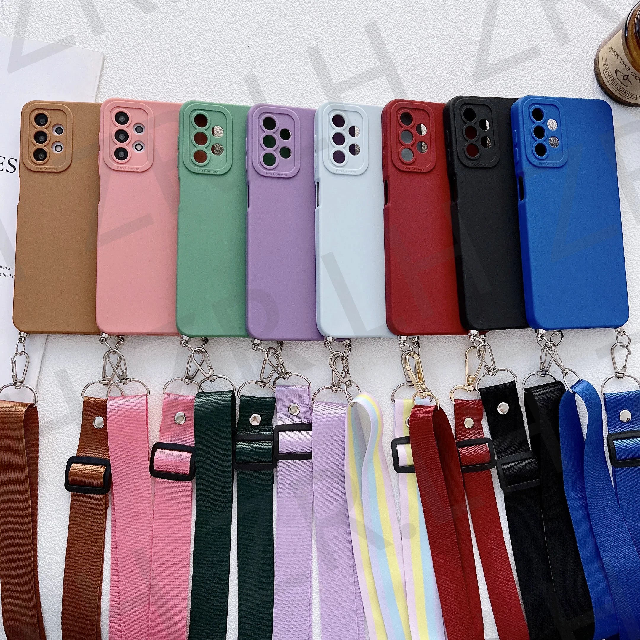 Crossbody Lanyard Necklace Soft Silicone Case For Samsung Galaxy S22 S21 S24Ultra A53 A52 A51 A71 A13 A15 Cord Strap Chain Cover