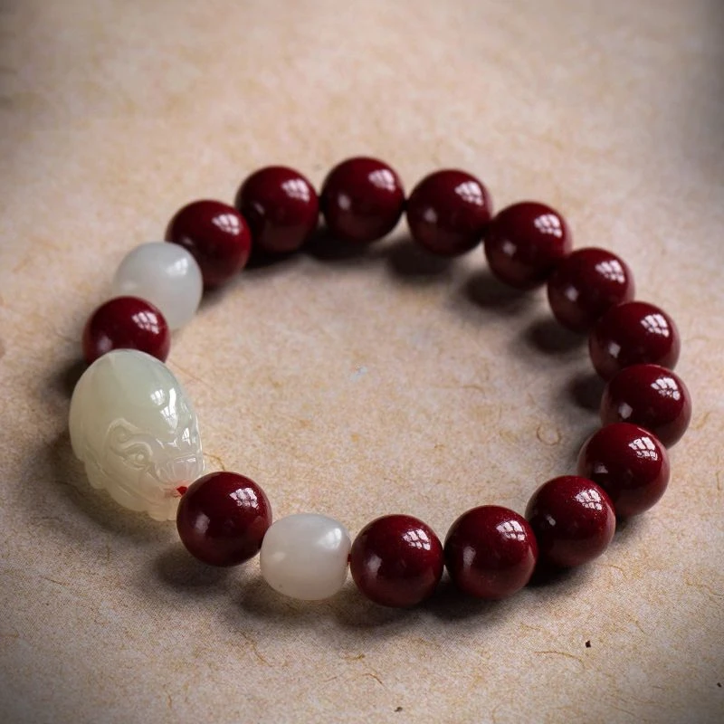 Cinnabar Original Stone Natural Ping 'an Zijin Sand and Hetian Jade New Brave Bracelets for Men and Women High-end