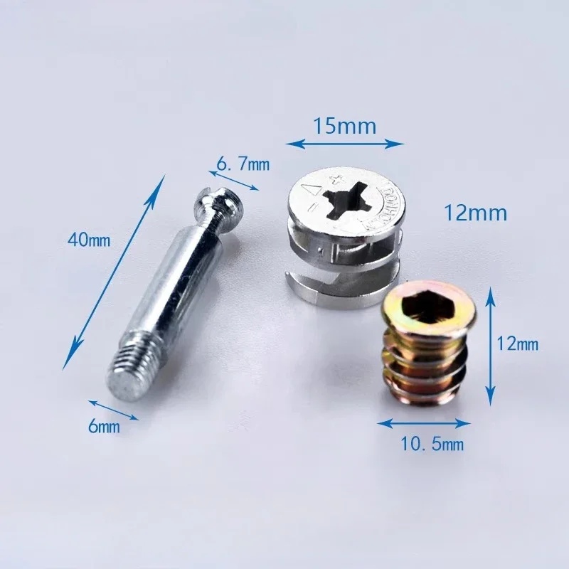10Sets Möbel Seite Verbindung Verschluss Cam Fitting Dübel Vorinstallierte Mutter Gelenk Stecker 15x12mm Excenter Lock Schrauben Rad – Detail 5