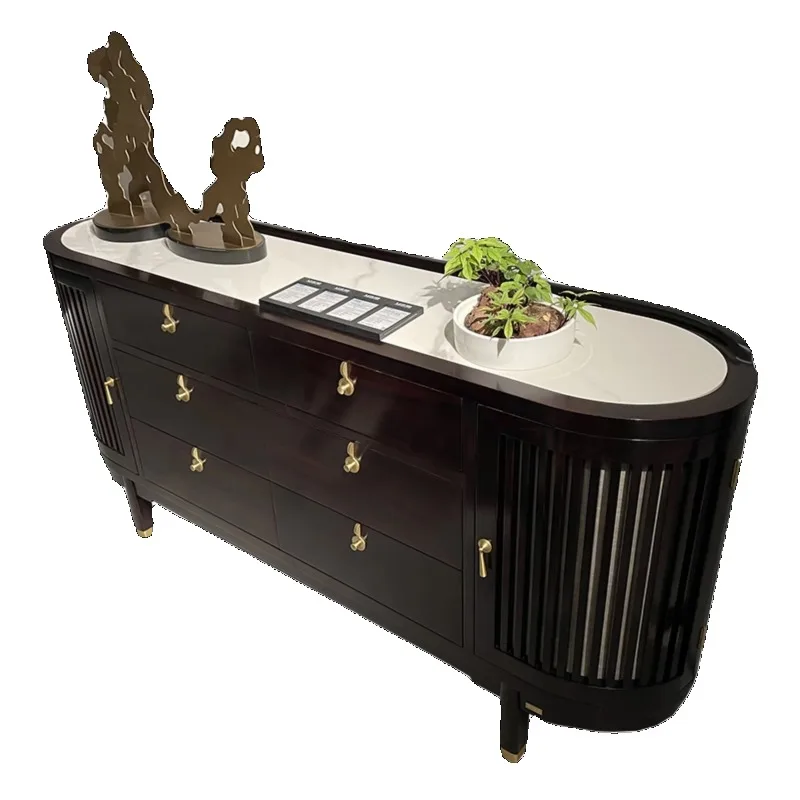

New Chinese-style dining side cabinet, ebony wood bucket cabinet, solid wood locker, living room, modern door cabinet, rock slab