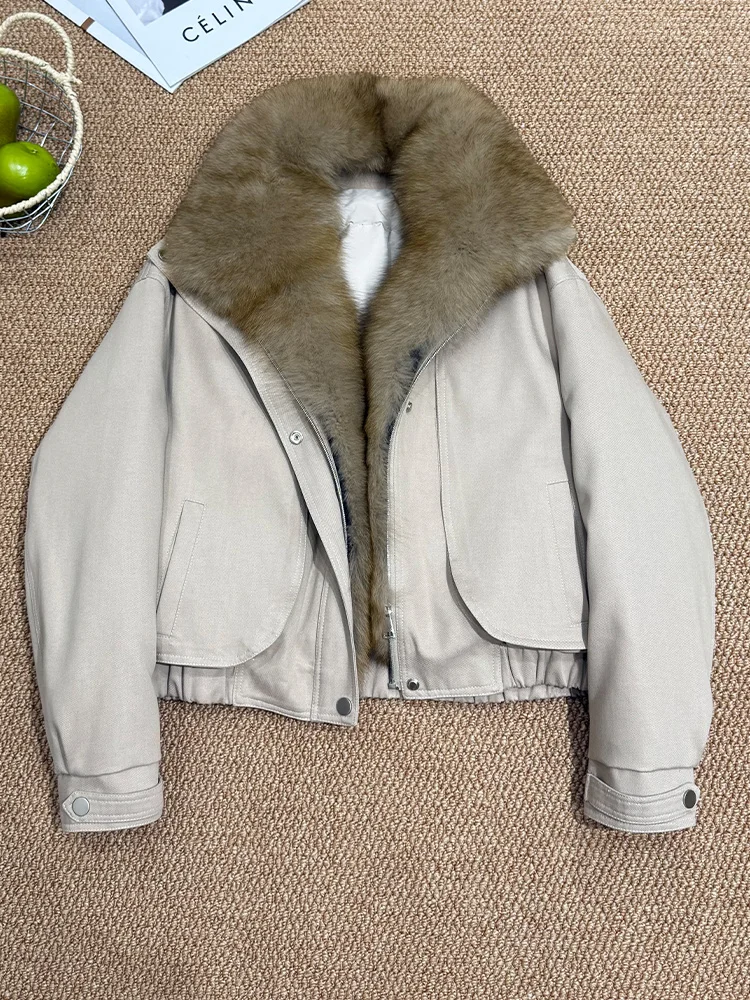 2025 mode Frauen Winter Natürliche Fuchs Pelz Kragen Parka Mäntel Gans Unten Jacke Outwear Weibliche Mäntel Puffer Jacken Heißer Verkauf