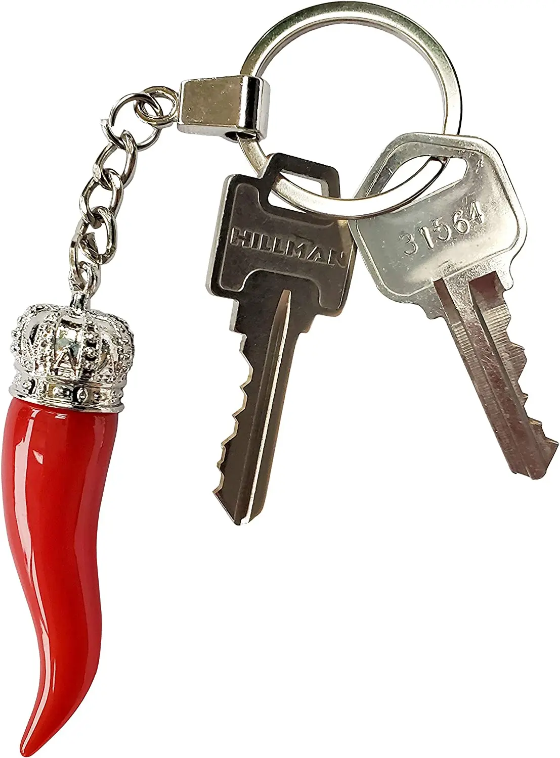 Italian Red Horn Silver Chain Keychain  Italy Collection of Key Rings  Fobs 2ps set PSILoveItaly  Great