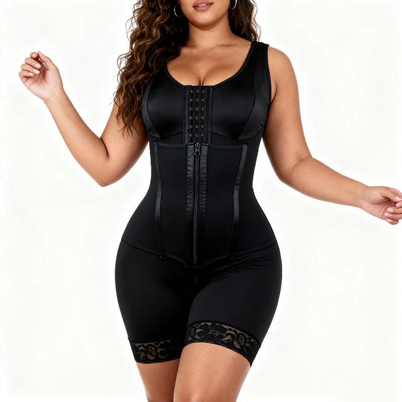 

Корректирующее боди с 7 стальными косточками, высокой компрессией, для коррекции фигуры и поддержки живота, с застежкой-молнией