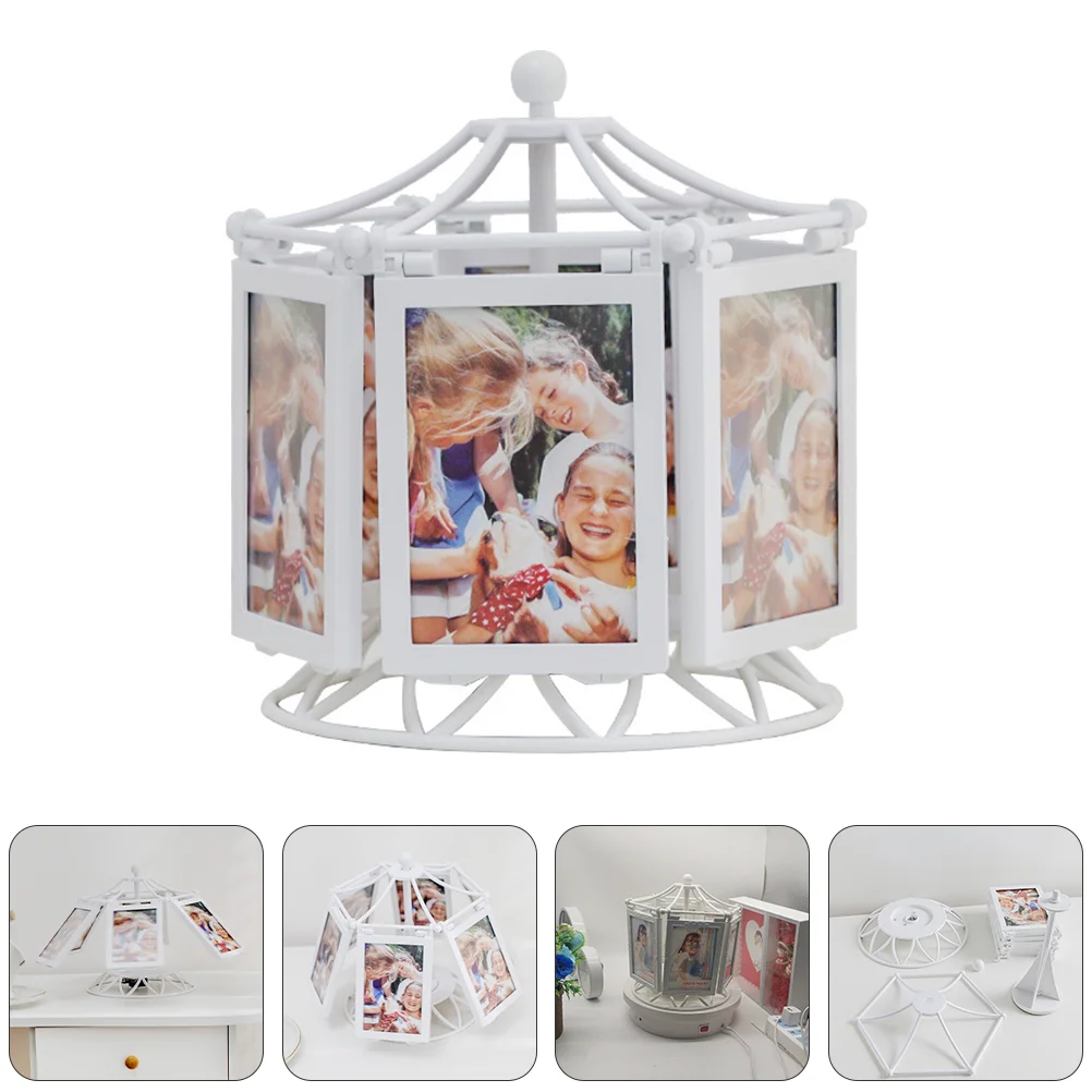 Picture Frames Photo Ferris Wheel Ornament Rotating Rotatable Display Desk Windmill 24x21cm Stand Tabletop White Office