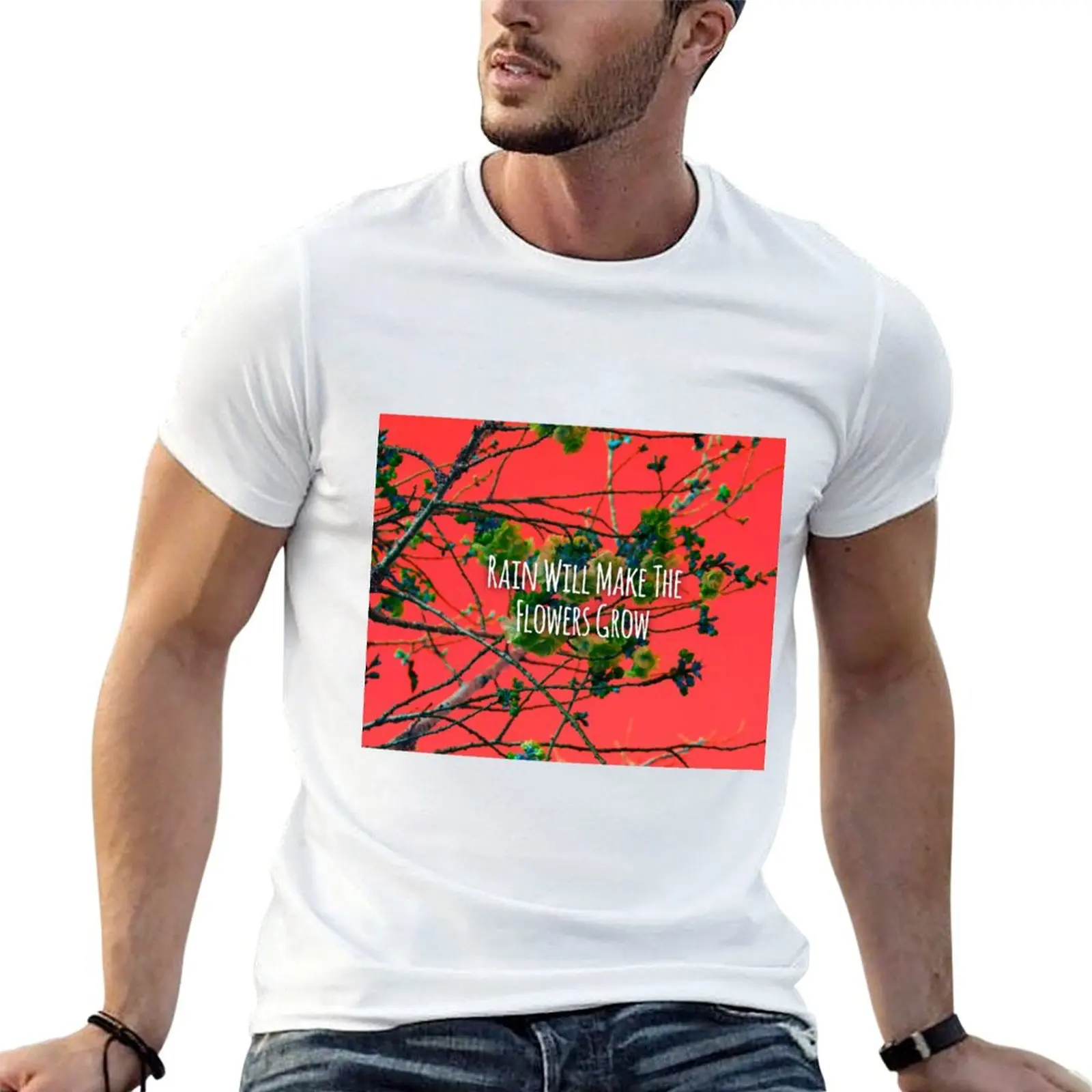 Rain will make the Flowers Grow T-shirt summer tops korean fashion Men's t-shirts