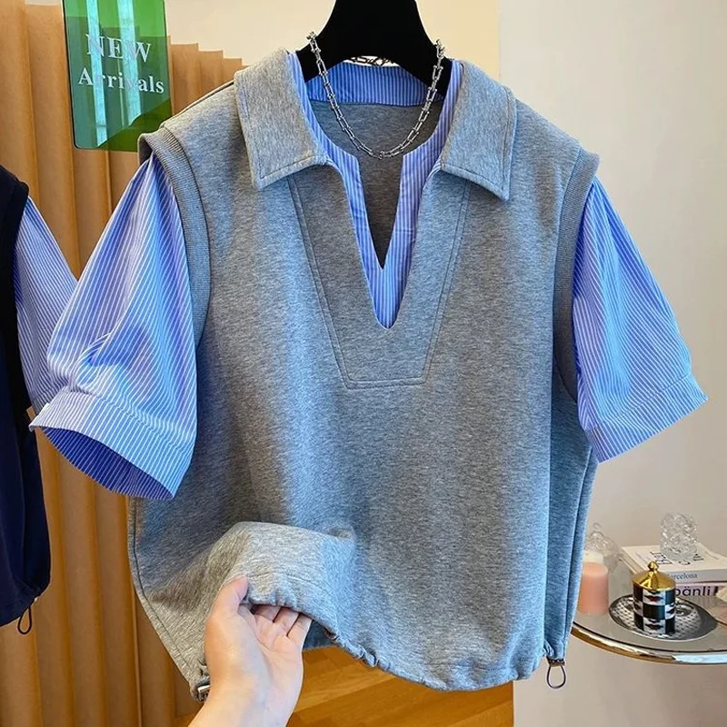 2025 Summer Fashion Flip Collar Short Sleeve T-shirt for Women's Casual Polo Collar Shirt Female Pullover Simple Tops Korean