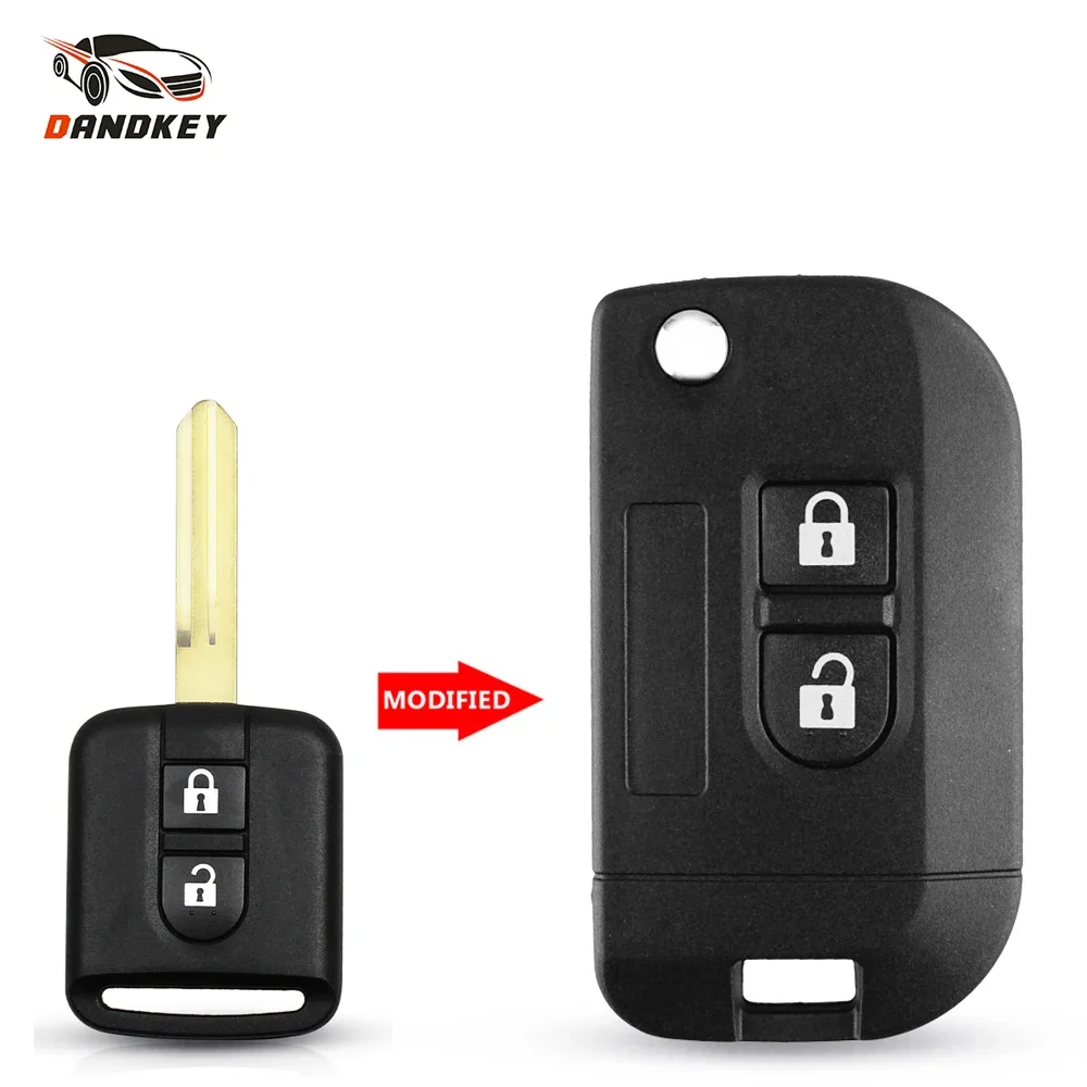 Dandkey per Nissan Qashqai primera Micra Navara Almera Note Sunny 2 pulsanti Fob modificato Flip Remote Key Shell Car Case Cover