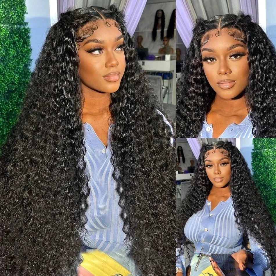 Glueless Deep Wave Lace Frontal Wig para mulheres negras, peruca de cabelo humano, 13x6 HD, peruca frontal transparente do laço, 200 densidade