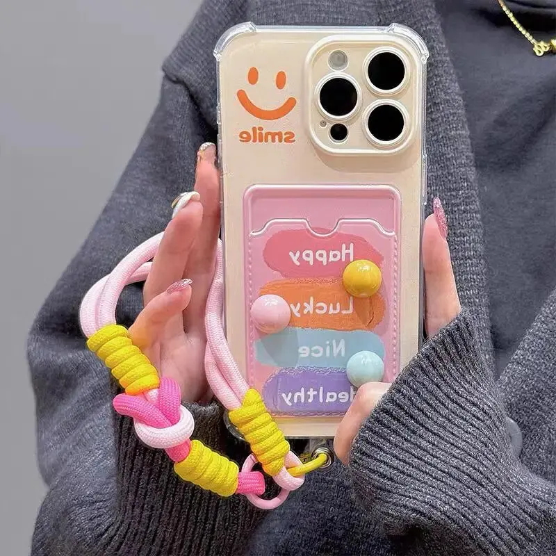 Smile 3D Candy Beans Card Bag Hang Case for Xiaomi Redmi Ote 13 12 Pro 5G 12 4G 8 10 Pro 9 12S 9S Redmi 12 13C 10C 12C 9 9A 9C