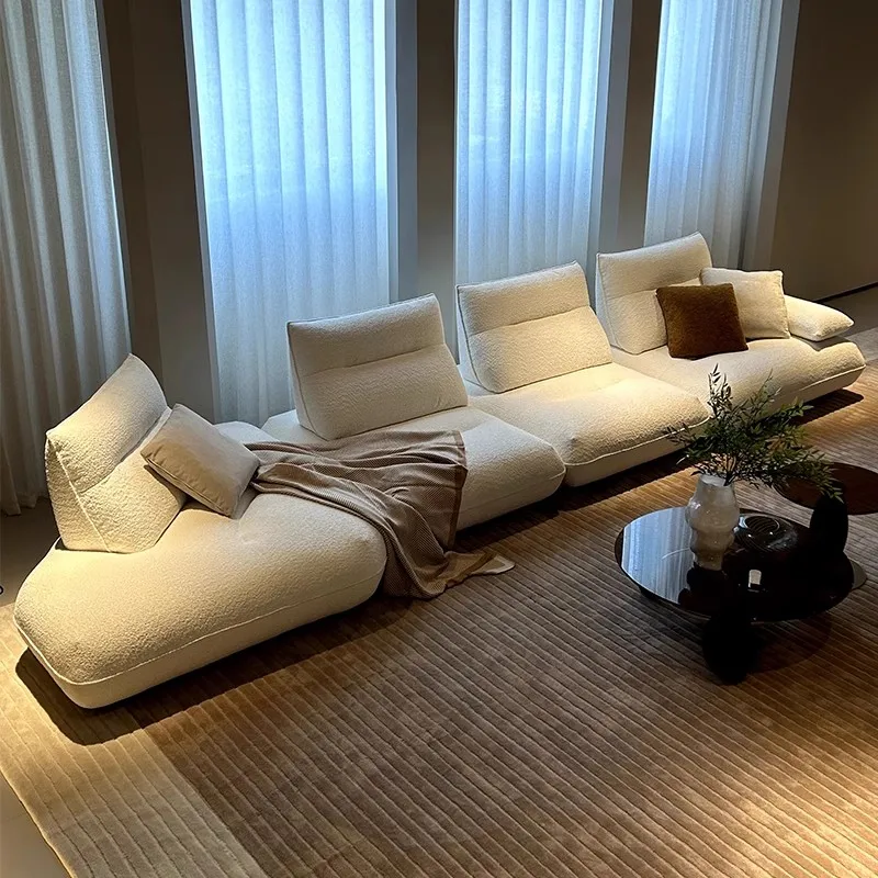 

Italian Simple Modern Light Luxury Lamb Velvet Sofa Living Room Furniture Custom White Corner Modular Combination Sofa