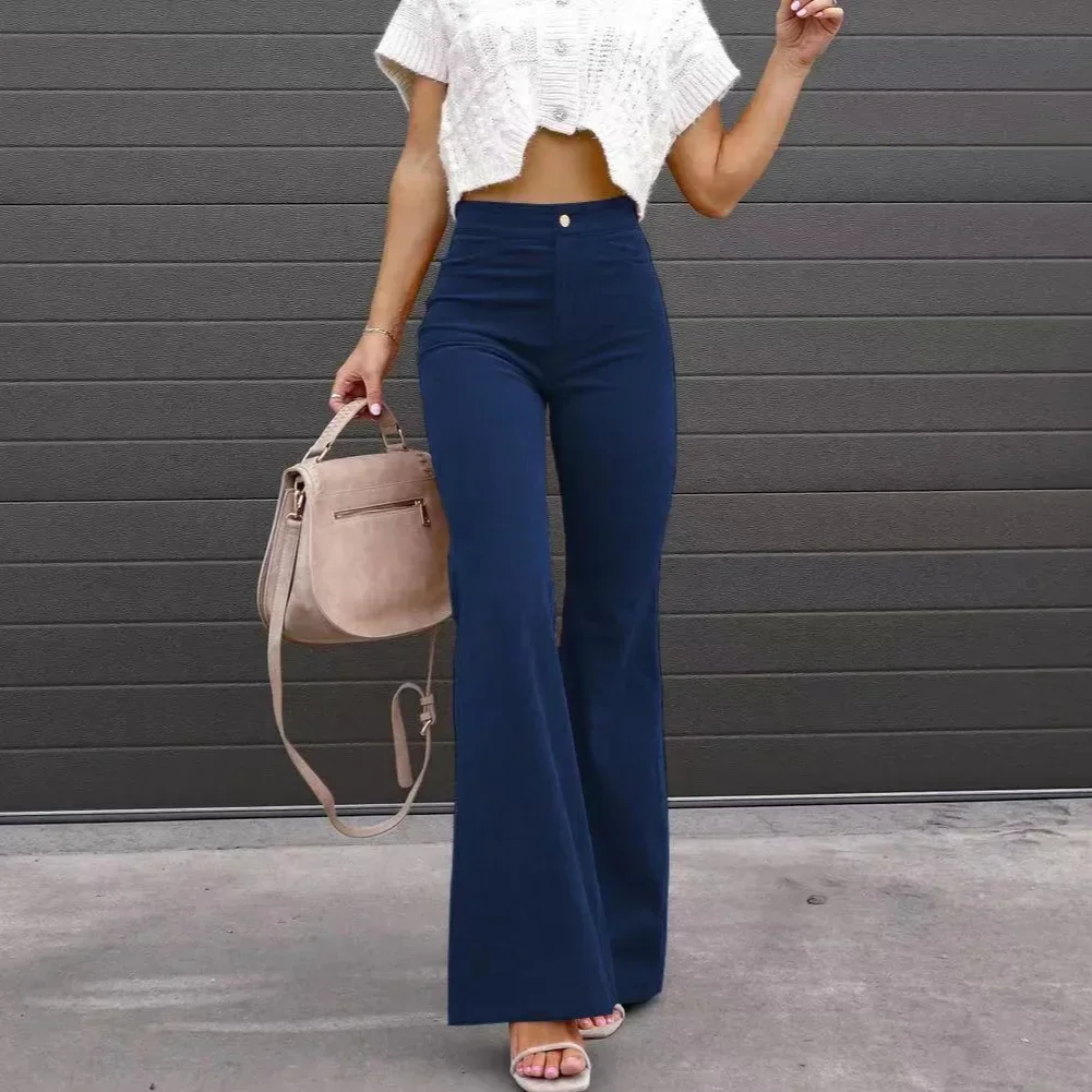 Pop Cross-Border Amazon Spring Autumn/Winter Women's Clothing Solid Color Mid-Waist Slimming Smooths Your Silhouette Casual Pant