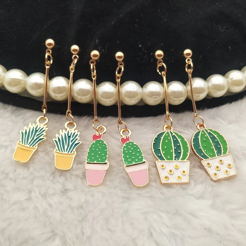 

Korea Japan cute potted cactus fresh and simple female girl pendant earrings fashion jewelry