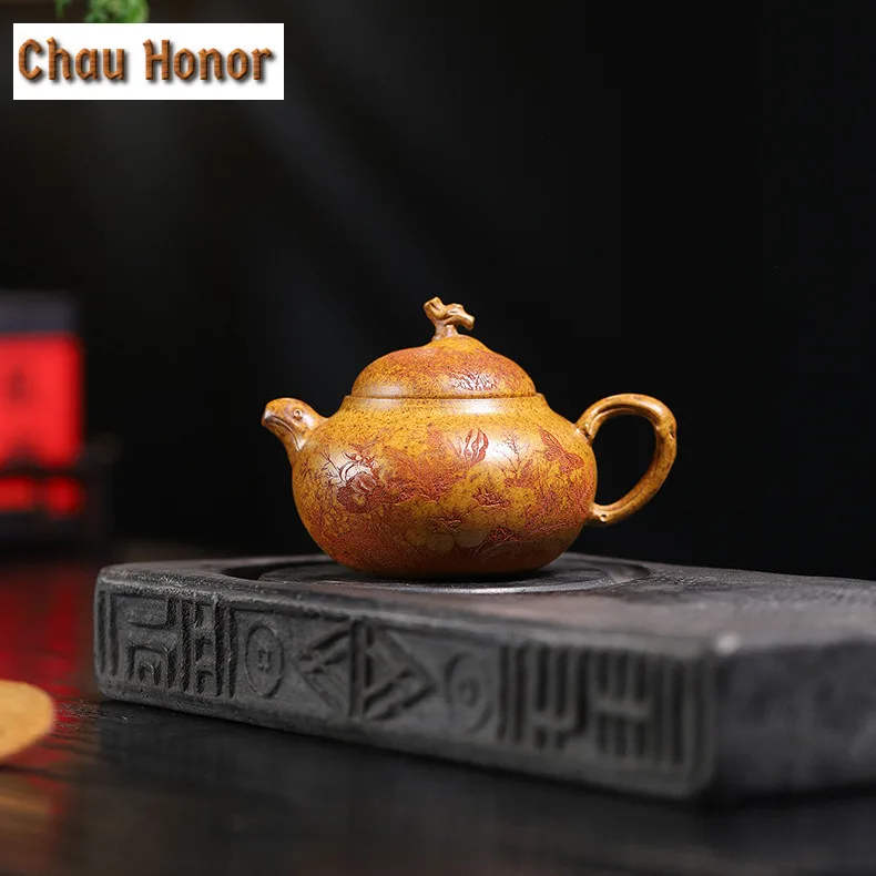 

260 мл Исин Фиолетовые глиняные чайники Горшок ручной работы с тыквой Сырой рудой Деревянная секция Чайник для приготовления грязевого чая с фильтром Чайный сервиз Zisha