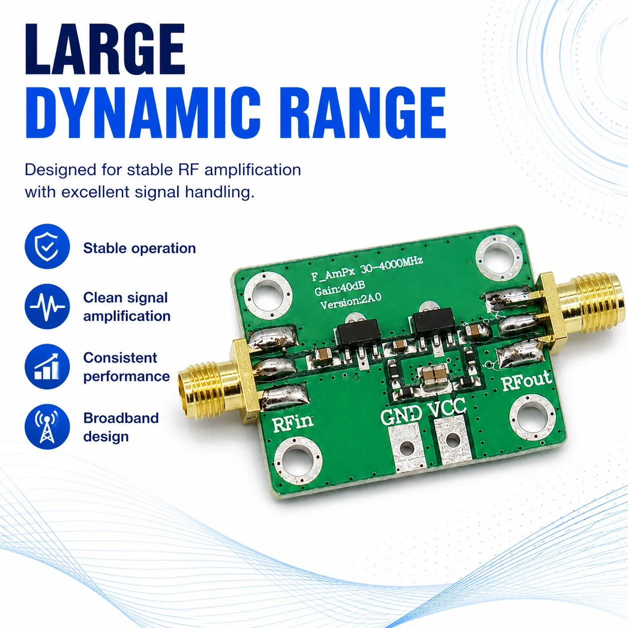 NEU 30-4000 MHz HF-Breitbandverstärkerverstärkung 40 dB rauscharmer Verstärker LNA-Board-Module DC 5 V 50 Ω für FM HF VHFf/UHF – Detail 4