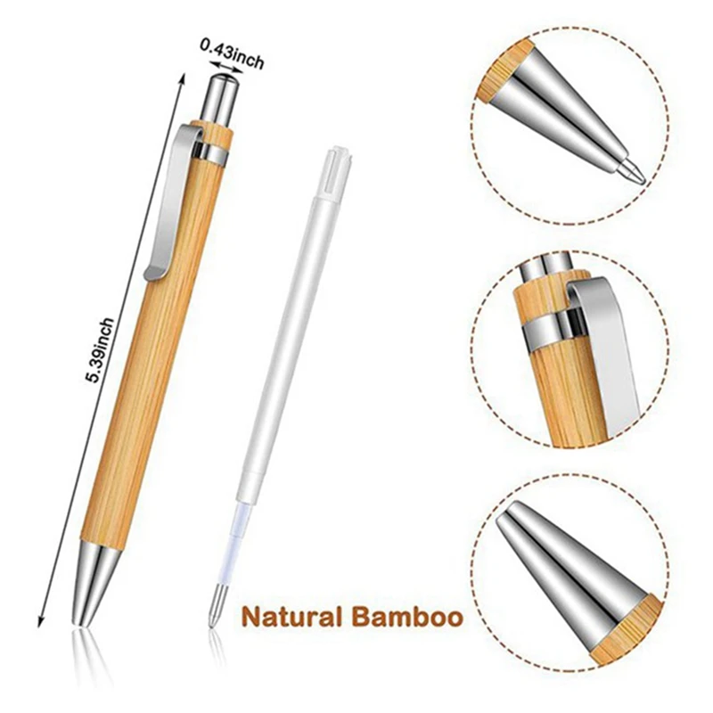 35 Pcs Office And School Supplies Sustainable Pen Bamboo Retractable Ballpoint Pen Writing Tool(Black Ink)