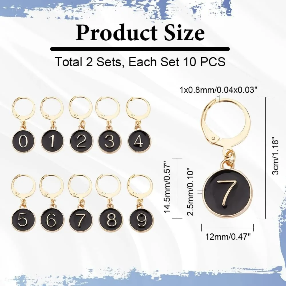 20 Pcs Number 0~9 Stitch Markers Alloy Enamel Number Stitch Marker Charms Flat Round Removable Locking Stitch Marker