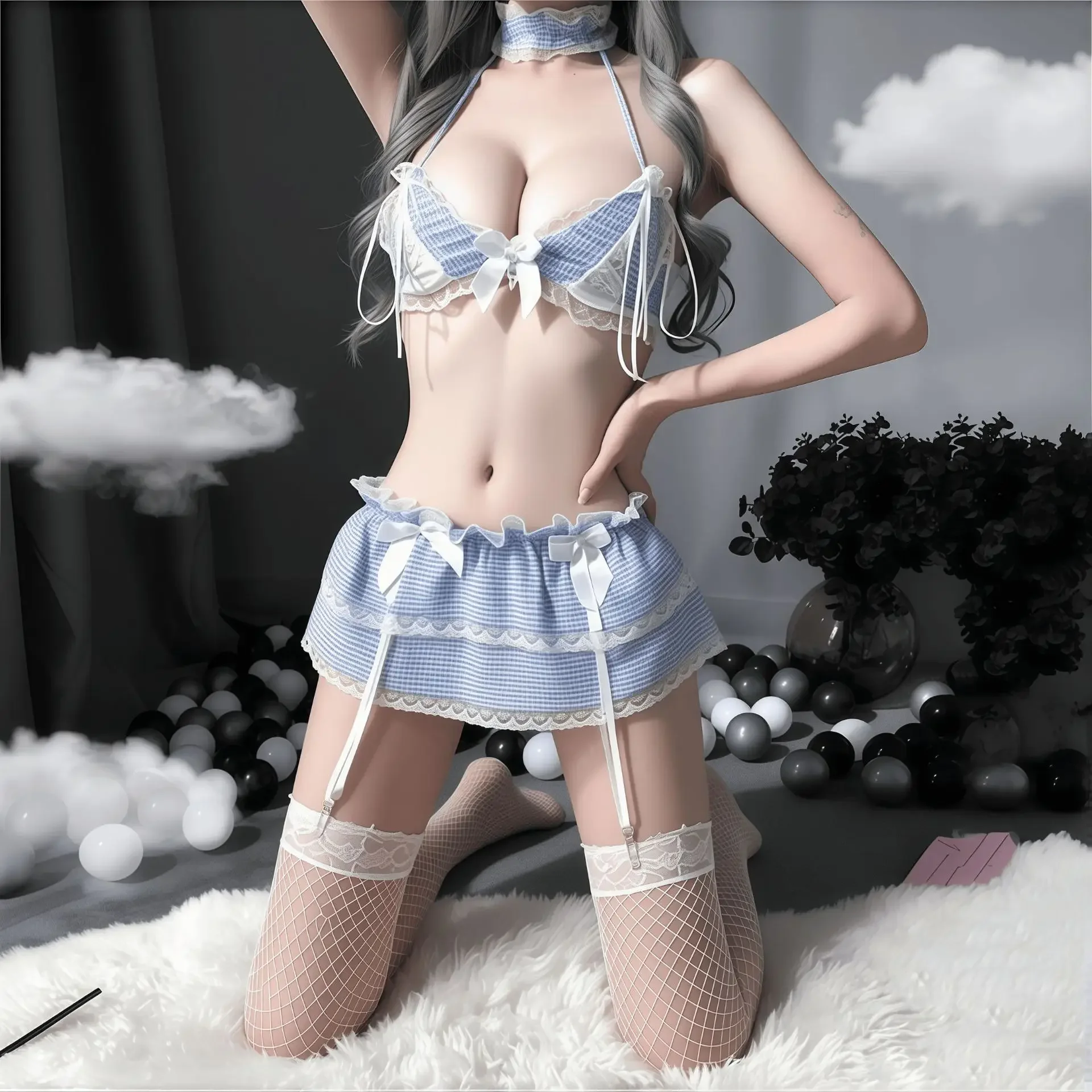 

Сексуальная униформа горничной Pure Desire, комплект нижнего белья, женский соблазнительный костюм без полосок, прозрачный полиэстер, костюм для ролевых игр