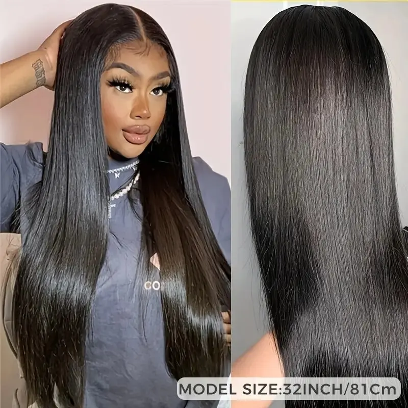 5x5 Glueless Closure PreCut 26 Inch Natural Black 13x4 HD Lace Wig Human Hair Wig Straight Pre-Plucked For Women 180 Density