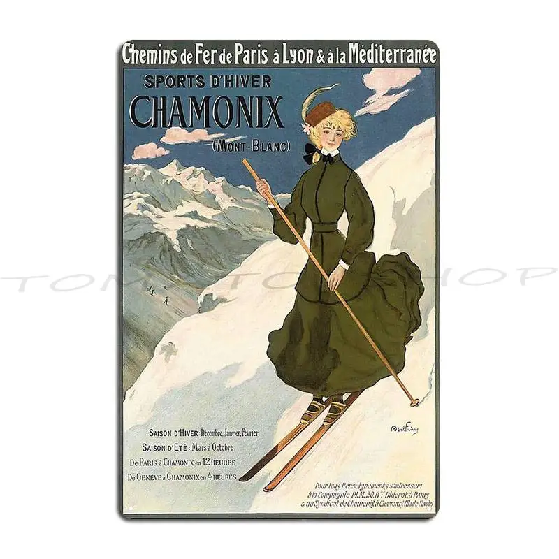 Chamonix Mont Blanc Vintage Ski Metal Signs Club Wall Plaque Mural Funny Customized Tin Sign Poster